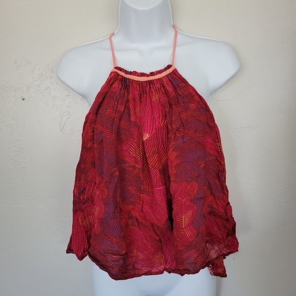 Free People Season in the Sun XS Red Tank Top Sleeveless Blouse Halter Neck - Picture 1 of 8